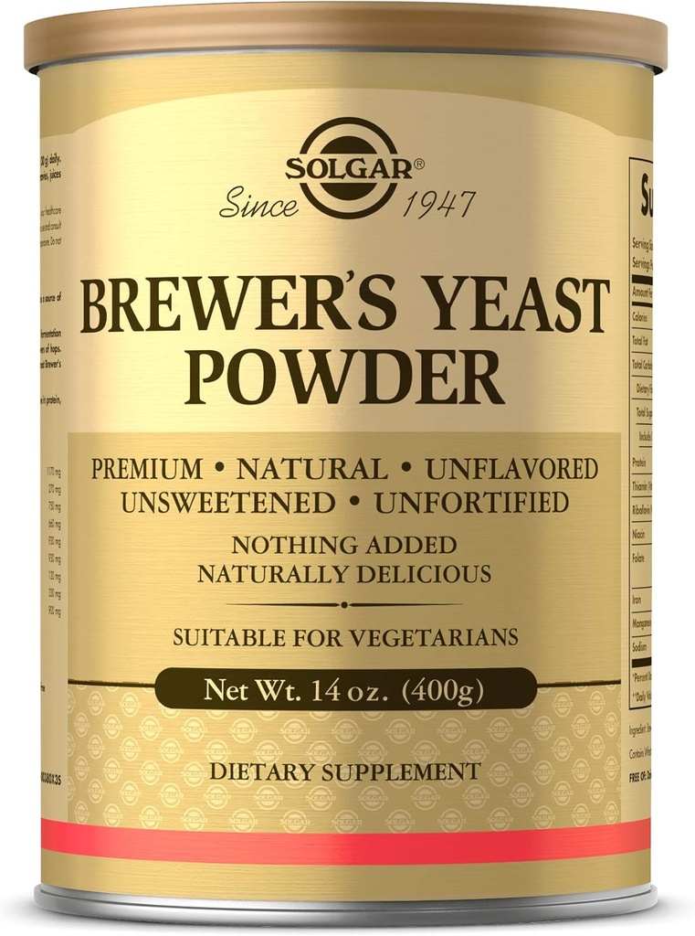 Solgar Brewer's Yeast Powder, 14 oz - Rich Source of Amino Acids, B-Complex Vitamins, Minerals, & Proteine - Natural, Neflavored, Neîndulcit - Dairy Free, Vegetarian - 13 Servings (Pachetul poate varia)