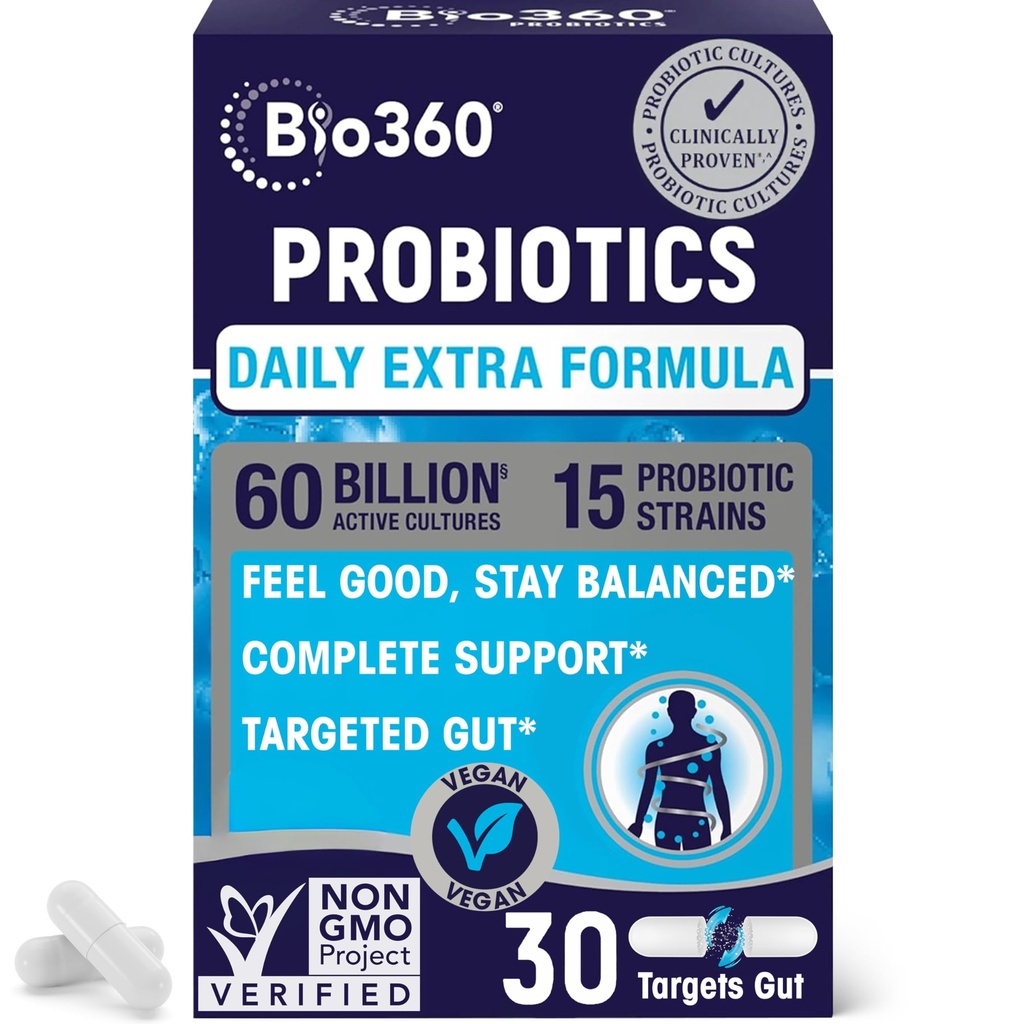 Putere suplimentară Probiotic pentru sanatate digestiva si suport imunitar, 60 Miliarde CFU & 15 Tulpini, Probiotice pentru sanatate Gut pentru barbati si femei suporta constipatie ocazionala, diaree, gaz si balonare, 30CT