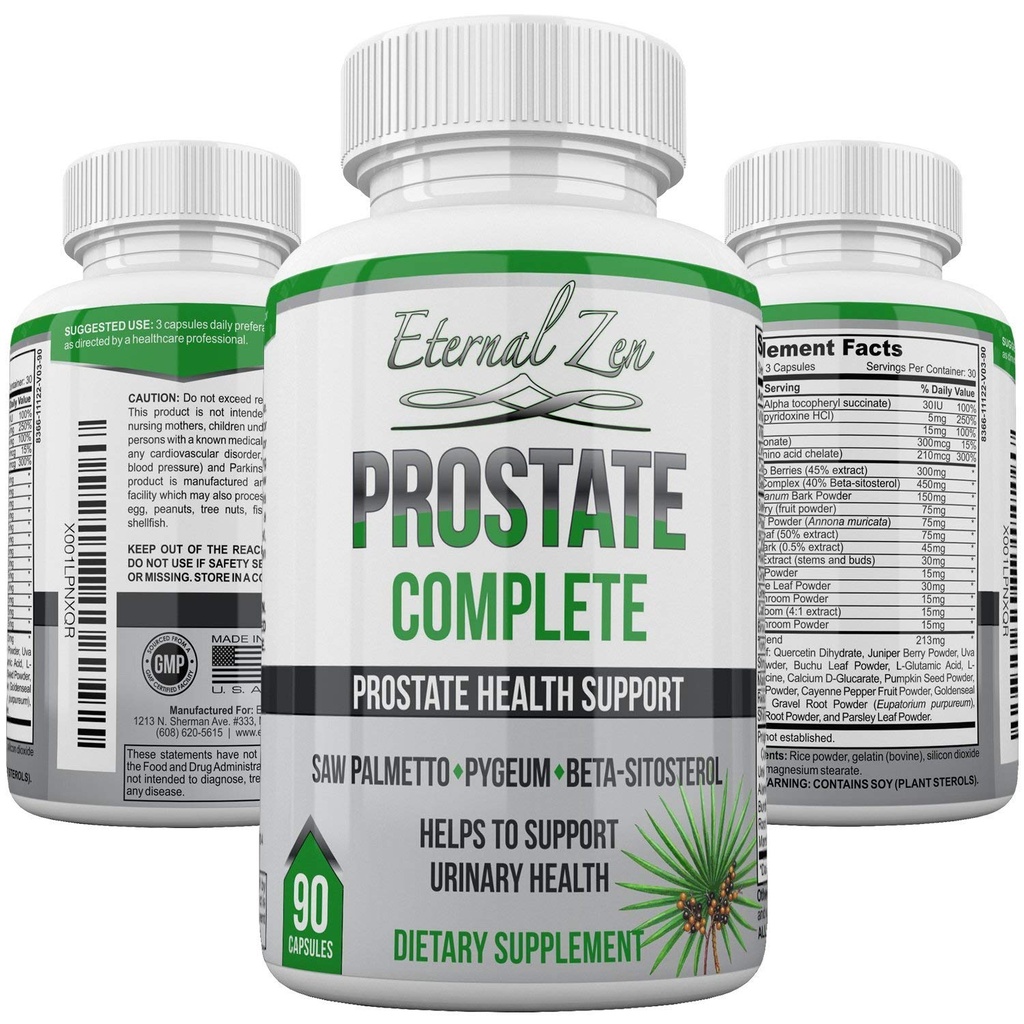 Prostate Complete Herbal Health Supplements for Men, Saw Palmetto Stinging Nettle Pygeum Beta-sitosterol Reishi Shiitake, 90 Count Capsule