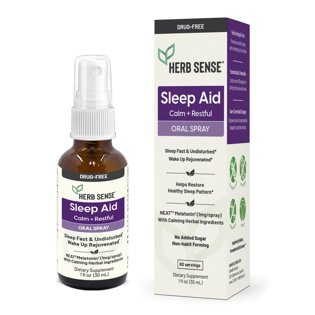 Ajutor pentru somn, Melatonină lichidă, plante aromatice naturale, calm, odihnitor, Spray oral, 1 oz, Drug-Free, 60 Serviri