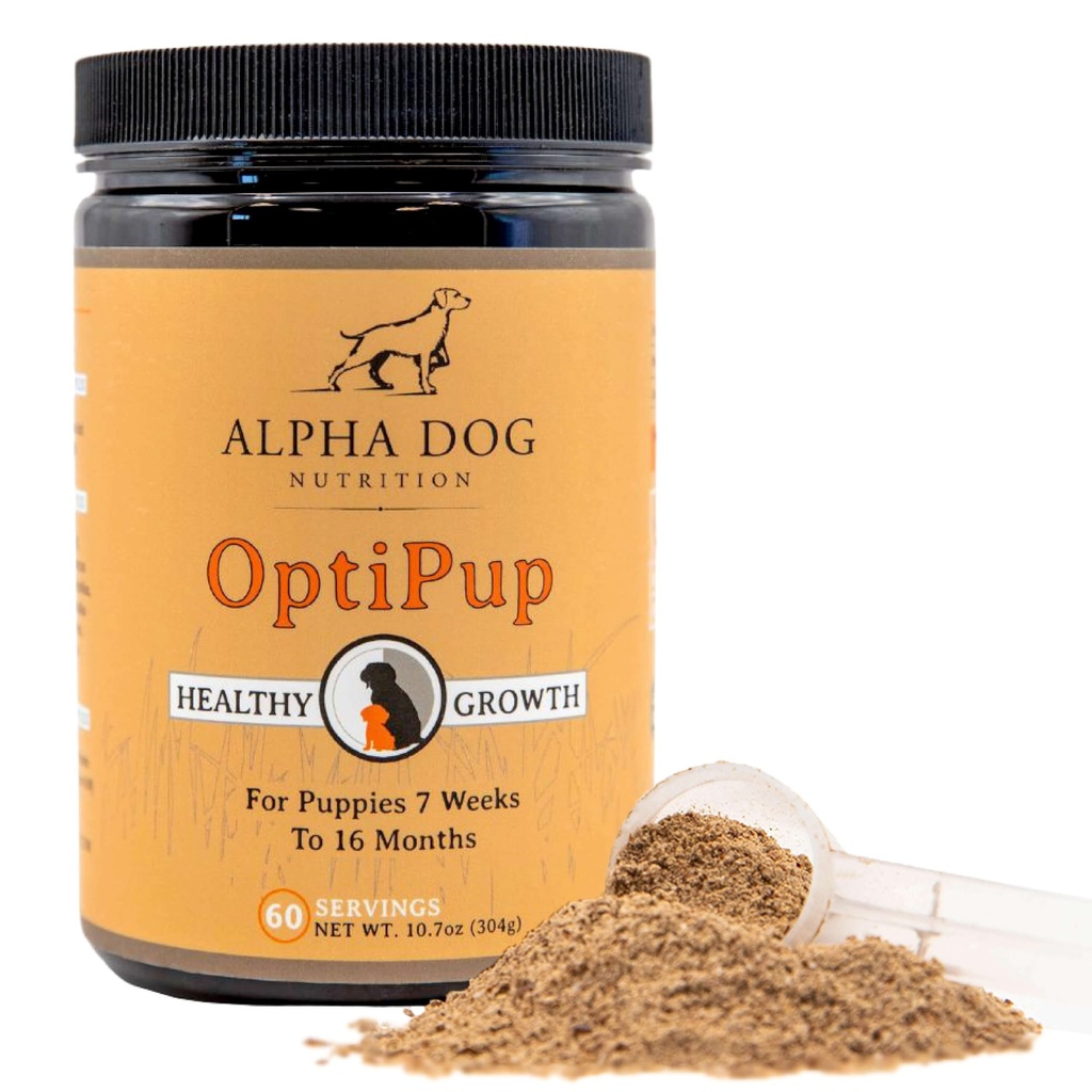 Alpha Dog Nutritie OptiPup All-in-1 Catelus Multivitamine contine 31 Superfood-uri inclusiv Probiotice si Prebiotice pentru suport digestiv, Skin & Imuna si Optimum Creștere (60 Servings)