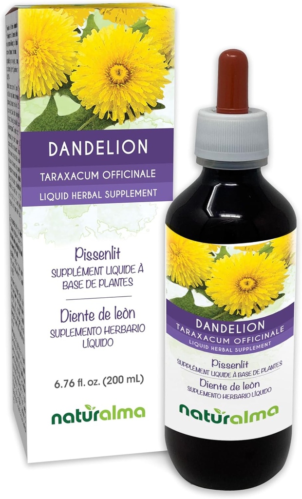 Naturalma Dandelion (Taraxacum officinale) Root and herb Alcool-Free Tincture - 6,76 fl oz Extract lichid în picături - Herbal Supplement - Vegan