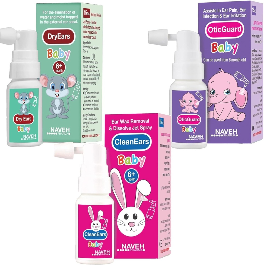NAVEH PHARMA Toate produsele pentru copii (Urechi uscate, copil de pază otică, Urechi curate copil) 3 X 0.5 Fl Oz ENT LINE