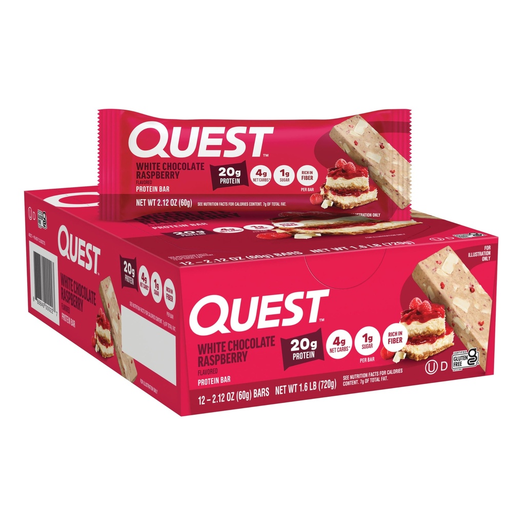 Quest Nutritie- Proteine ridicate, carbohidrat scăzut, Gluten gratuit, Keto prietenos, 12 conte alb ciocolată zmeură