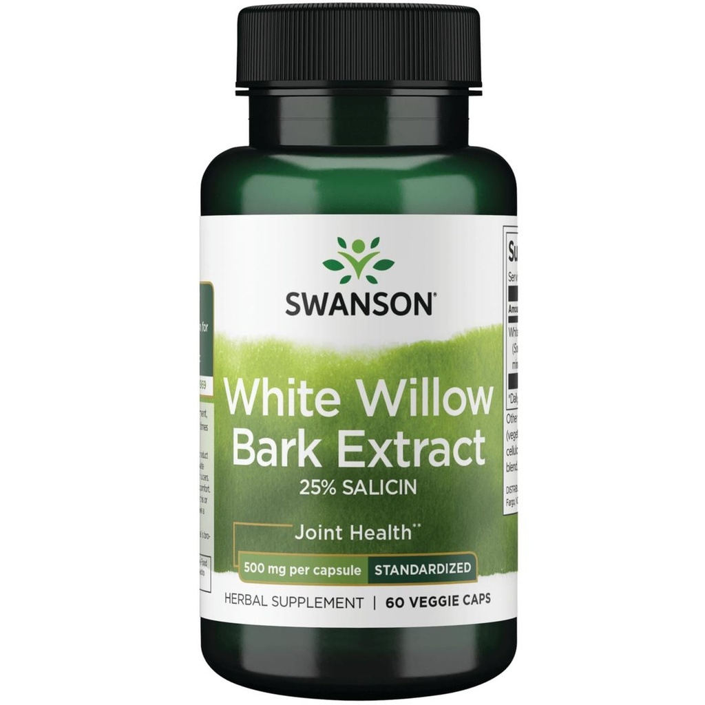 Swanson Putere maxima alb salcie Bark Extract-Promote Suport comun & musculare de relief-standardizat la 25% Salicin-natural Supliment cu nici o iritatie stomac (60 Veggie Caps, 500 mg fiecare)
