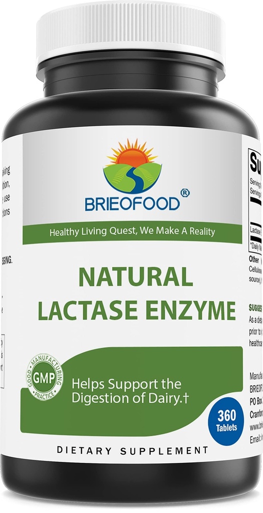 Brieofood Lactase Enzyme Pastile - 3000 FCC ALU - 360 comprimate - 360 Serviri - non-GMO, gluten gratuit