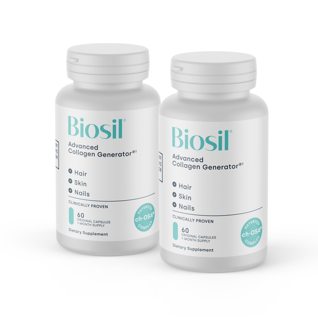 Biosil Colagen Booster Supliment - 60 capsule originale, pachet de 2 - brevetat ch-OSA Activator pentru piele, păr, unghii și articulații - Sprijină producția naturală - 60 de zile de aprovizionare