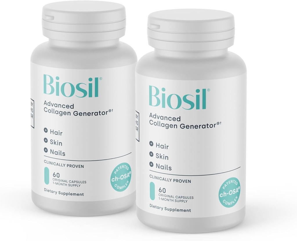 Biosil Colagen Booster Supliment - 60 capsule originale, pachet de 2 - brevetat ch-OSA Activator pentru piele, păr, unghii și articulații - Sprijină producția naturală - 60 de zile de aprovizionare