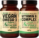 Vegan Omega 3 & Vegan Vitamina B Complex Bundle - Organism-Based DHA & EPA Acidi grași, Vitamine esențiale B cu amestec alimentar întreg, B1, B2, B3, B5, B6, B7, Folate