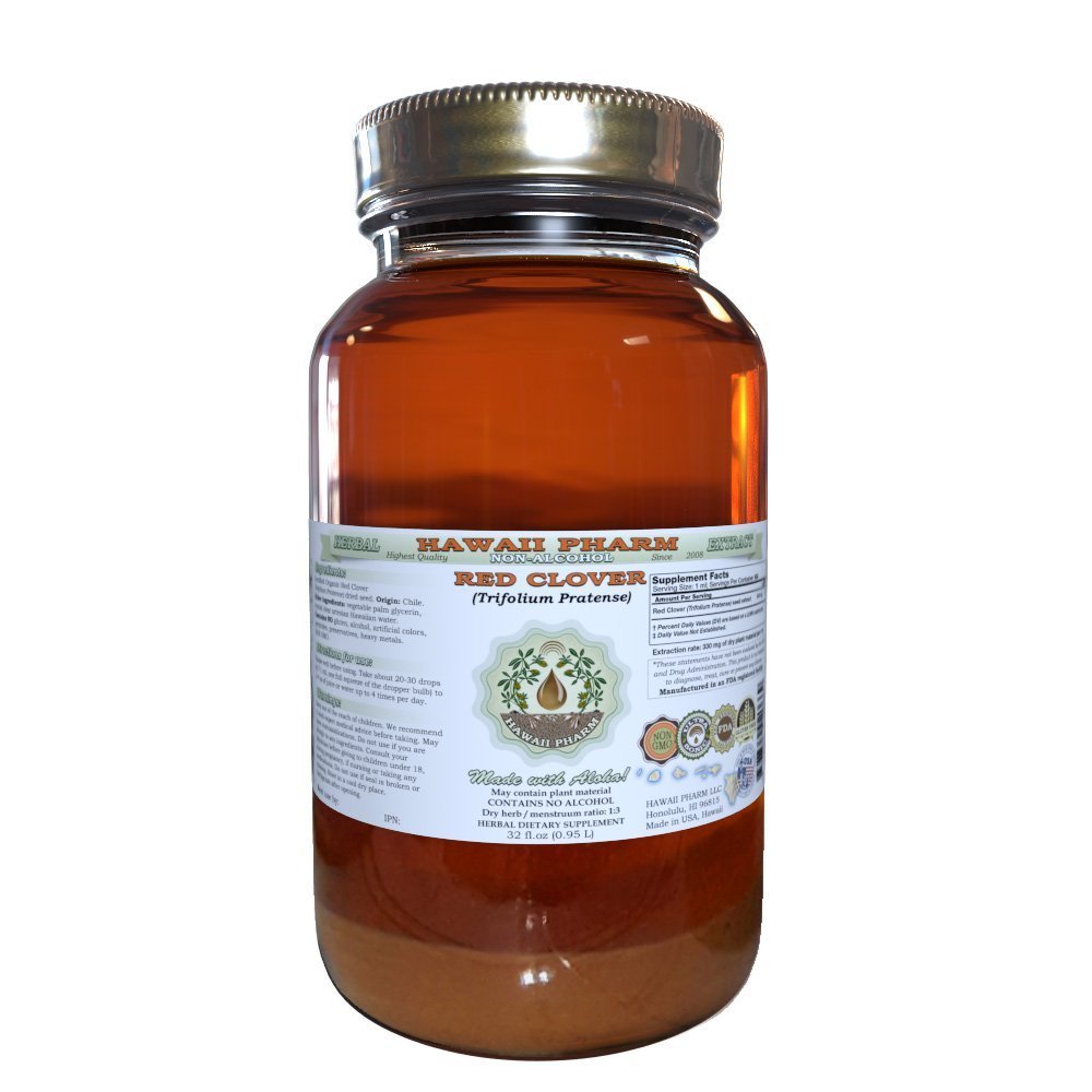 Red Clover-Liquid Extract fără alcool, Red Clover (Trifolium Pratense) Seed Glicerite naturale Herbal Supplement, Hawaii Pharm, SUA 32 fl.oz