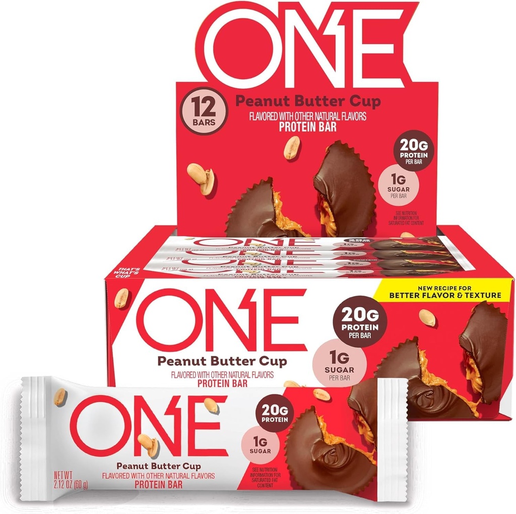 One Proteine Bars, Peanut Butter Cup, Gluten Gratuit cu 20g Proteina si 1g Zahăr, Cămară Staples, 2,12 oz (12 Conte)
