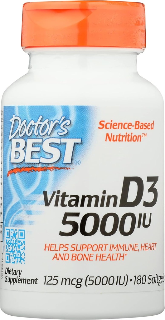 Medicii Cel mai bun vitamina D3 5000 UI, non-GMO, 180 Softgel (Pachet de 1)