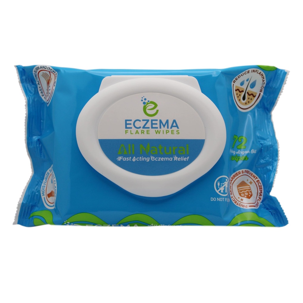 Eczema Flare Wipes® - All-Natural Rapid Acting Eczeme Relief, Anti-Itch, Reduce Inflamație și protejează Bariera pielii, Soothes & Prevents Future Flares, pH-Balance, Convenabil On-The-Go Solution 72ct
