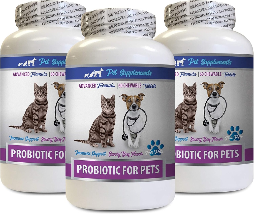 Pisici Respiratie Bad Home Remediu - PROBIOTICS pentru animale de companie - Câini Pisici - rău gaz și respirație tratează - Boost imunitar avansat - pisica Digestive supor - 3 sticle (180 tratează)
