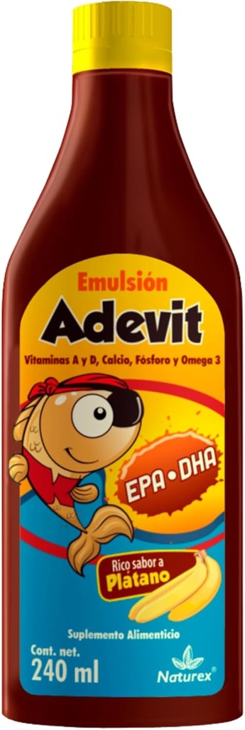 EMULSION ADEVIT ACEITE HIGADO DE BACALAO 240ml Aromă de banane / ulei de ficat de COD