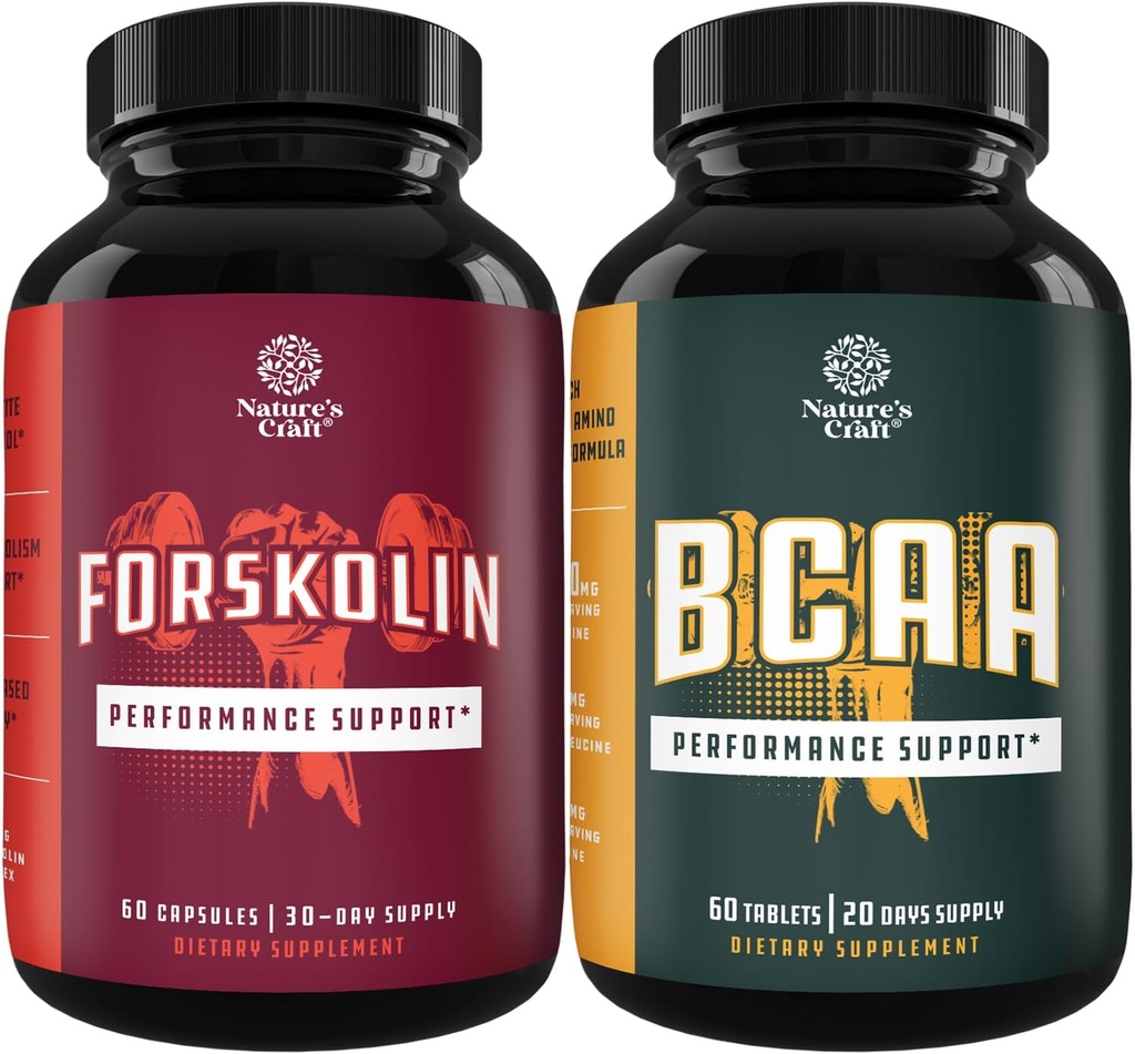 Bundle de Natural Pre Antrenament Forskolin Supliment și ramură lanț Amino Acids Supliment - Natural de energie Booster și Suplimentul de antrenament - Vegan BCAA Capsule Post Antrenament de recuperare musculare