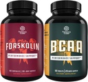 Bundle de Natural Pre Antrenament Forskolin Supliment și ramură lanț Amino Acids Supliment - Natural de energie Booster și Suplimentul de antrenament - Vegan BCAA Capsule Post Antrenament de recuperare musculare