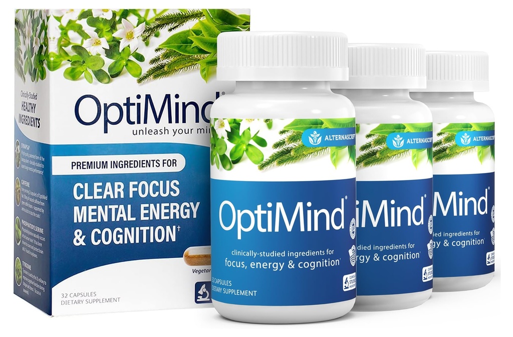 Optimind Bacopa Monnieri Brain Supplement for Memory and Focus, Nootrops with Fosfatidilserine, Huperzine A, Non-GMO, Clinic Studied Ingredients, 96 Capsule