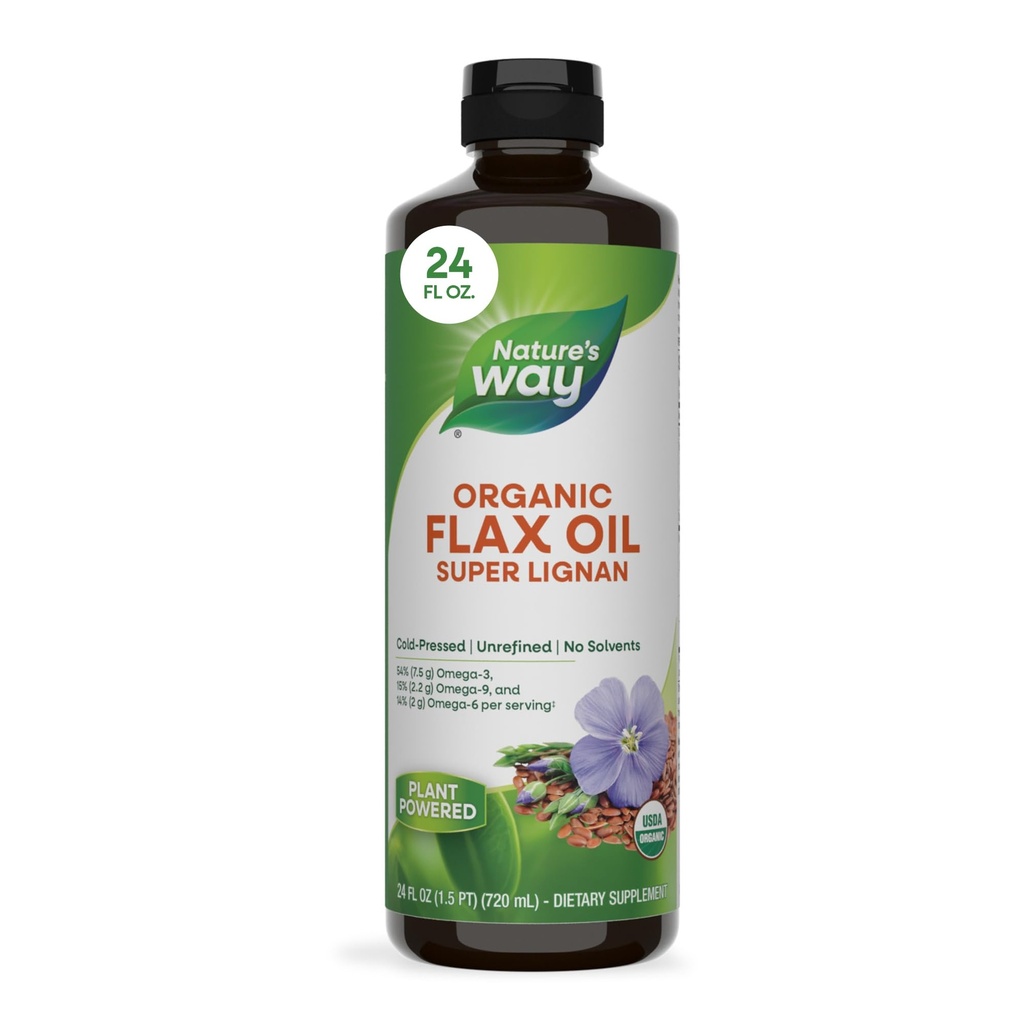 Natura's Way Organic Flax Oil Super Lignan, Cold-Pressed, și Unrafined, 24 Fl Oz