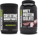 NutraBio Creatina Monohidrat, Nearomate, 500g și Whey Proteine Izolat, Ciocolata Cufundat Macaroon, Supliment Bundle - Energie musculară, Lean musculare de creștere, recuperare, și puterea