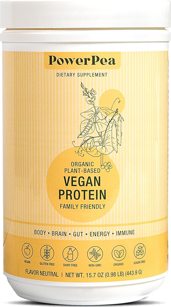 Proteina pe bază de plante Vegan Nearomated- USDA Organic cu vitamine, Fibră, Omega 3, Turmeric, Nutriție pentru copii, Non-GMO, Dairy Free, Allergen Free, Zahăr și Gluten Free