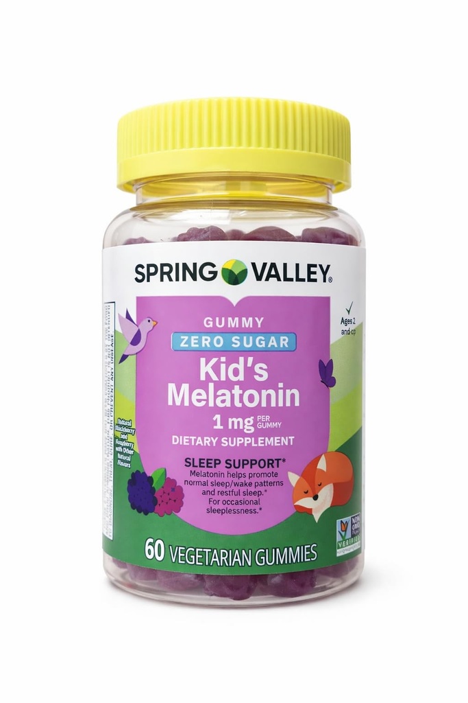 Vara de primăvară Vegetarian Melatonin Gummies pentru copii, Sleep Support, 60 Ct + Ghidul de vitamine