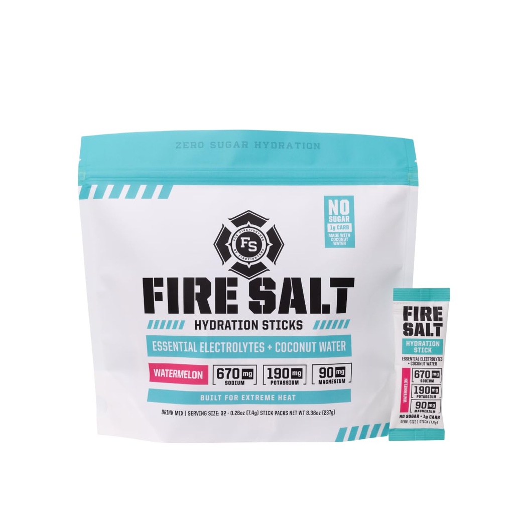 Fire Science Fire Sare Hidratare Sticks, Electroliti & Apa de Coconut, Hidratare Drink Mix cu magneziu, Potasiu & Sodium, Zero Zahăr, Single Serve On The Go Packs, Pepene verde Aroma, 32 Conte