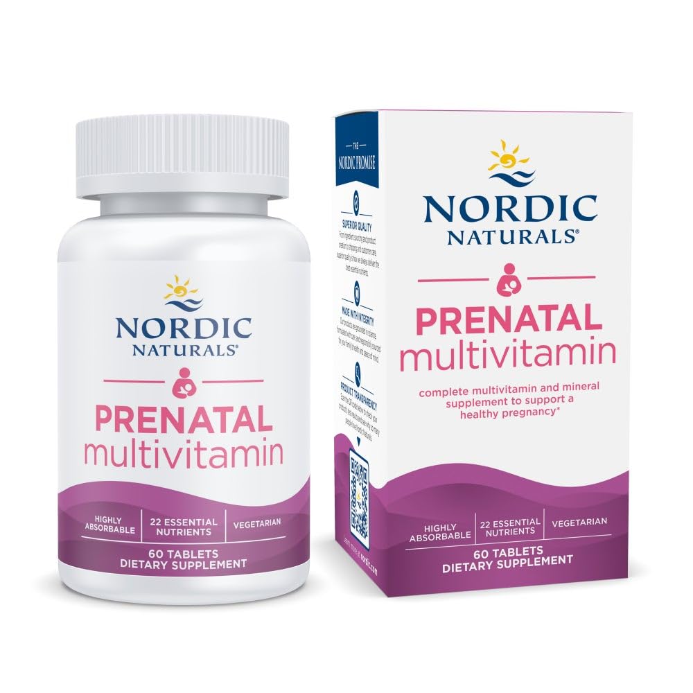 Naturale nordice Multivitamine prenatale pentru femei - Daily Vegetarian Vitamine prenatale - 22 Nutrienti esentiali, inclusiv B6, Folat, si fier - 60 tablete - 30 Serviri
