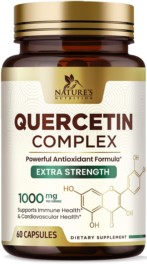 Quercetin Supliment 1000mg - Natural, pe bază de plante suport pentru Immune, Celular, Modificări respiratorii și sezoniere - Extra Putere Querbetin Dihidrat din Sophora Japonica - 60 Capsule vegetale