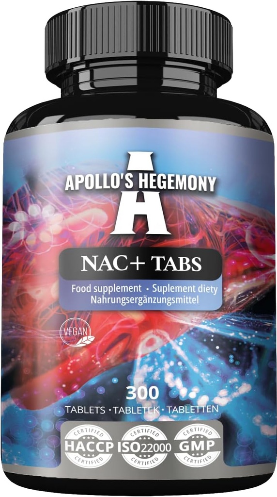 APOLLO HEGEMONY NAC+ 150 mg - N-Acetyl L-Cysteine și Extract de Artichoke, 300 comprimate Vegan, 1200 serviri, Aminoacid Dietary Supliment, Suportă Detox și Sănătatea Ficatului