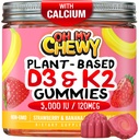 Vitamina D3 K2 Gummies - Copii, adolescenți și adulți - Supliment pentru Dinți Sănătoși, Oase, Energie și Imunitate - 5000 UI D3, 120 mcg K2(MK-7), 120 mg Calciu - Vegan & Non-GMO - 120 Conte