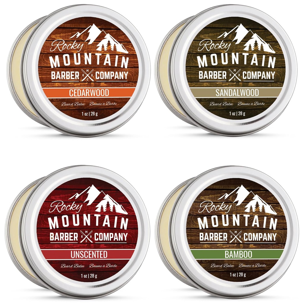 Pachet Variety Balm Barbă - 4 Mostre naturale (1 oz fiecare) cu ulei de argan, unt de Shea, ulei de nucă de cocos și ulei de Jojoba - bogat în vitamine și minerale