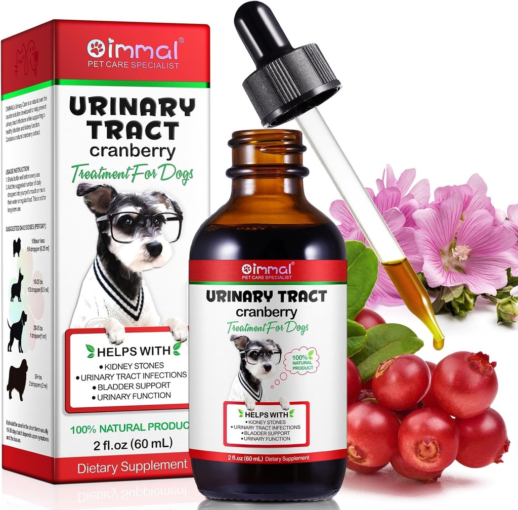 Dog UTI Tratamentul - Infecții ale tractului urinar Tratamente, Kidney+Bladder Supplement, Extract natural de afine pentru câini, susține sănătatea urinară și digestivă (2 Fl Oz)