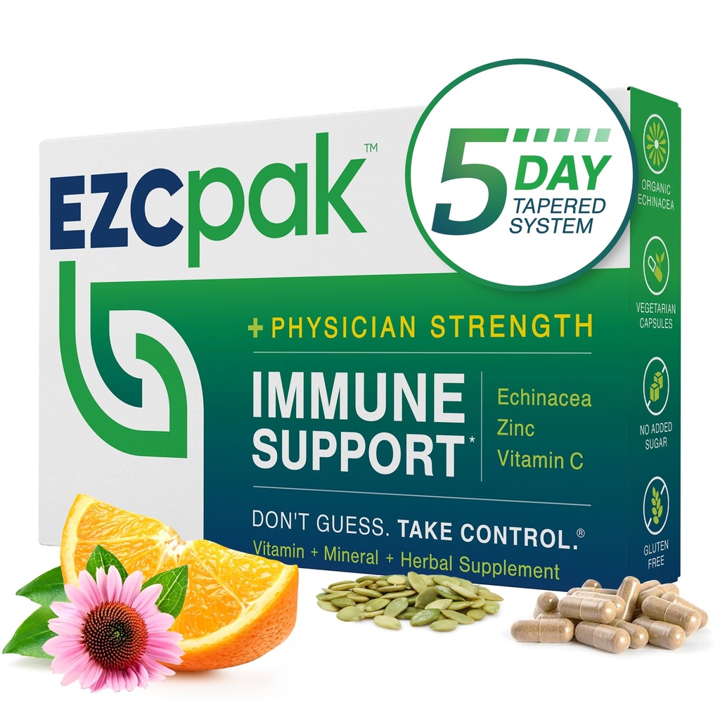 EZC Pak 5-Zay Suport imun tapetat Booster - Suplimentul de suport imun la vitamine, Echinacea, Vitamina de zinc C, Vitamine pentru suport sistem imunitar, Boostere imune pentru adulți - Vitamine de sprijin imun