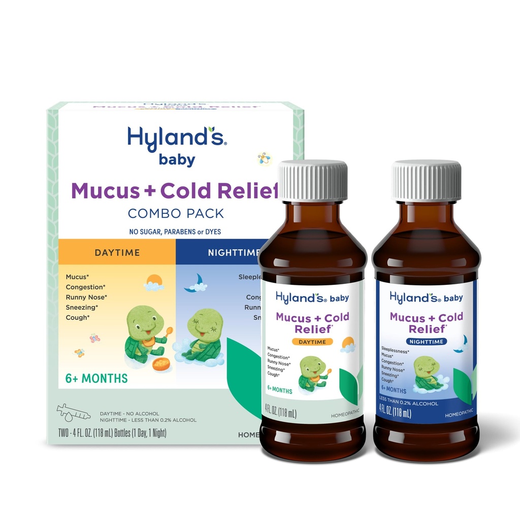 Bebeluşul lui Hyland Mucus şi Relief Rece, Pachet de valori zi şi noapte, Medicină rece pentru sugari şi bebeluşi, Ajutor pentru tuse şi decongestionare, 8 Fl Oz