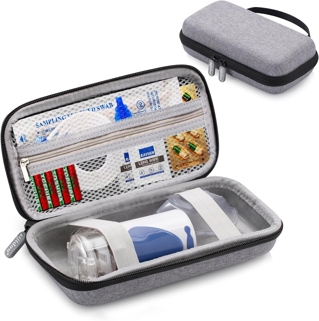 Caz nebulizator portabil pentru călătorii, cazuri de inhalator pentru copii și adulți de mână Astma Machine, Organizator de consumabile medicale, Cazuri de organizare electronică pentru Cord, Charger (Grey)