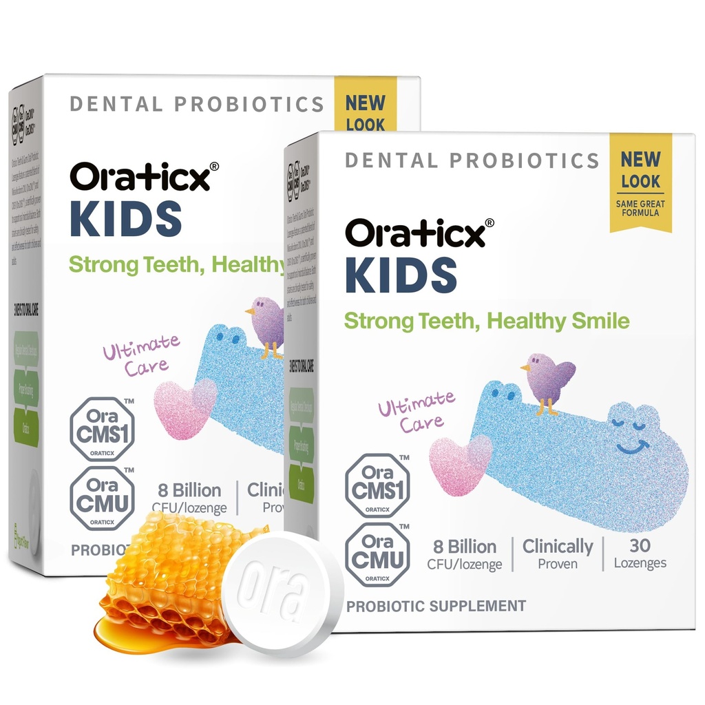 OraTicx Copii Probiotice dentare pentru anti-Cavity + Dinți și Gume sănătoase, 8 miliarde CFU Probiotice pentru sănătatea orală, Iaurt Aroma 2-Pachet