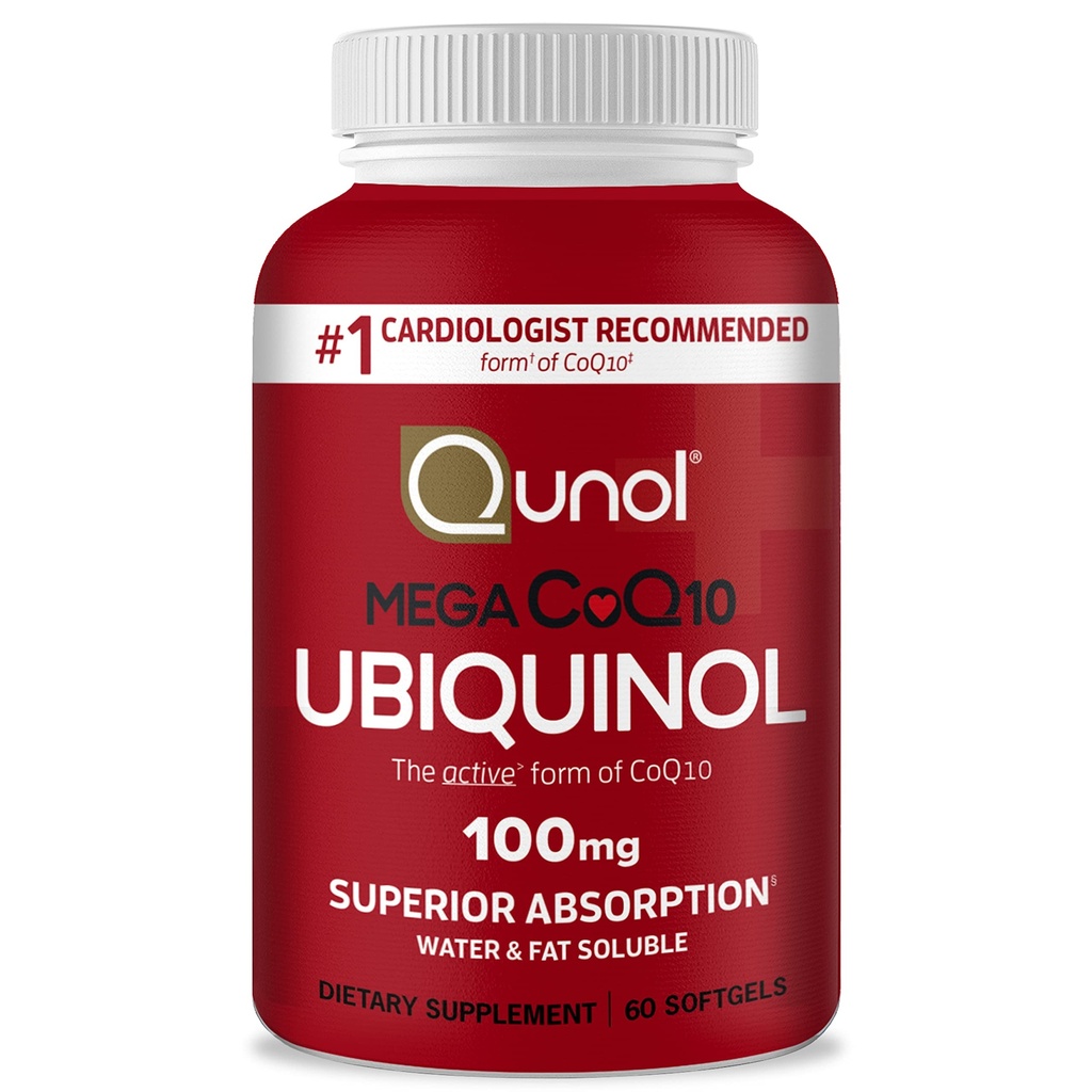 Qunol Ubichinol CoQ10 100mg Softgels, Mega Ubichinol 100mg - Absorbție superioară - Forma activă de Coenzime Q10 pentru nivelurile de sănătate cardiacă și de tensiune arterială sănătoasă - 2 lună de aprovizionare - 60 Conte