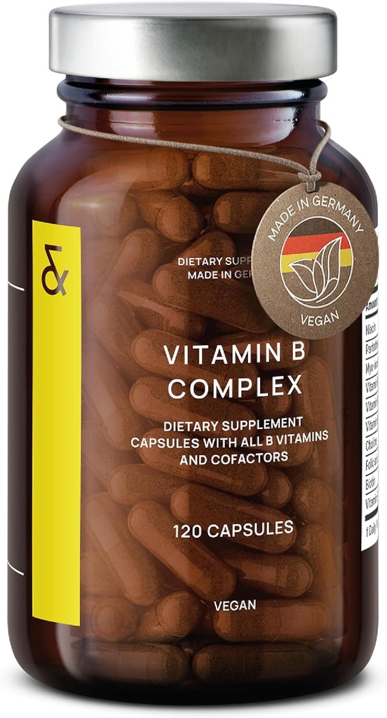 Complexul de vitamine B CLAV - 120 capsule - Toate cele 8 vitamine B cu co-factori Myo-Inositol şi colină - susţine metabolismul energetic - Vegan - Made in Germany