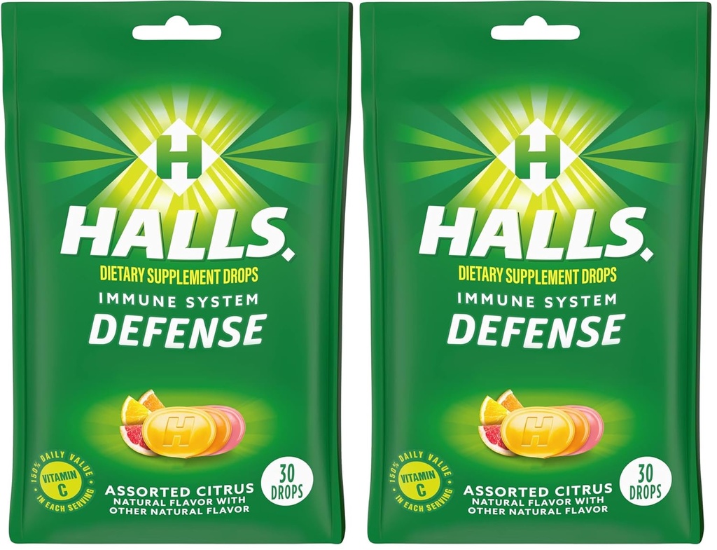 Halls Cough Drops, Asortate Citrus, 30-ct (Pachet de 2)