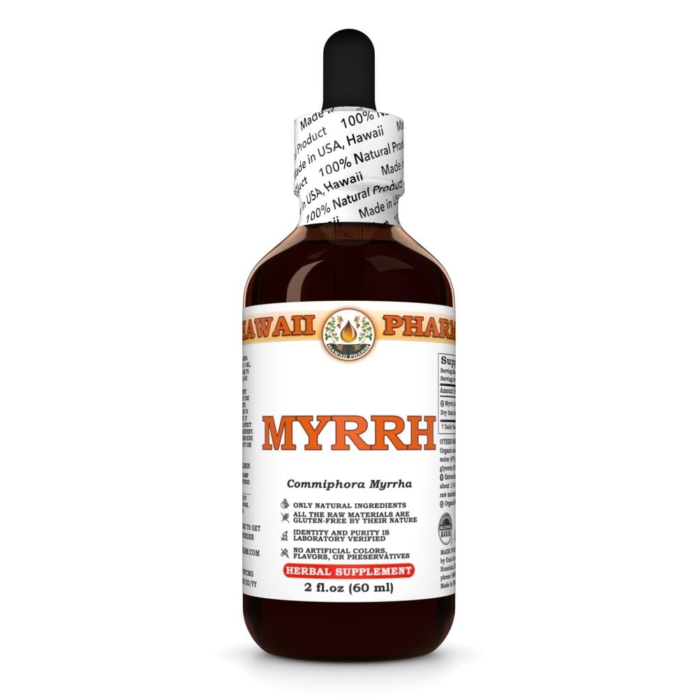 Mirrh lichid extract, Organic Myrrh (Commiphora smirrha) Tincture Herbal Supplement, Hawaii Pharm, Made in USA, 2 fl.oz