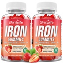 Gume de fier pentru femei, bărbaţi şi copii, Sugar gratuit Supliment de fier cu calciu, Zinc, Folate & Vitamina B12, C, B6 - pentru Blood Building & Energy Support, Anemie, Căpşuni, 120 Conte
