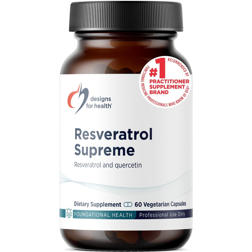 Designs for Health Resveratrol Supreme - Trans Resveratrol from Japanese Knotweed + Querbetin - Healthy Aging + Supplement de suport cardiovascular, Non-GMO (60 capsule)