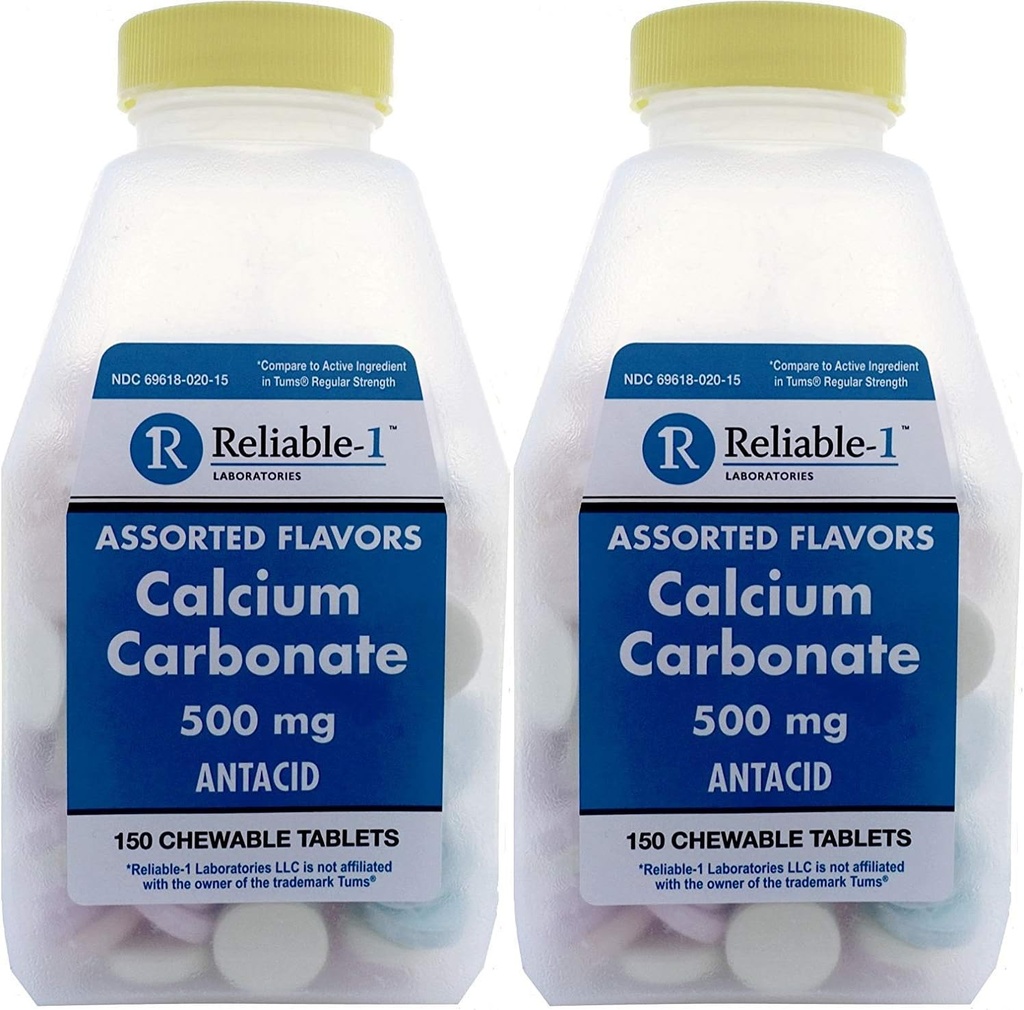 Calciu 500 mg Generic pentru Tums Asortate tablete aromate masticabile de fructe Concentraţia de antiacid pentru indigestie acidă, arsuri la stomac, acru 150 comprimate masticabile per flacon de 2