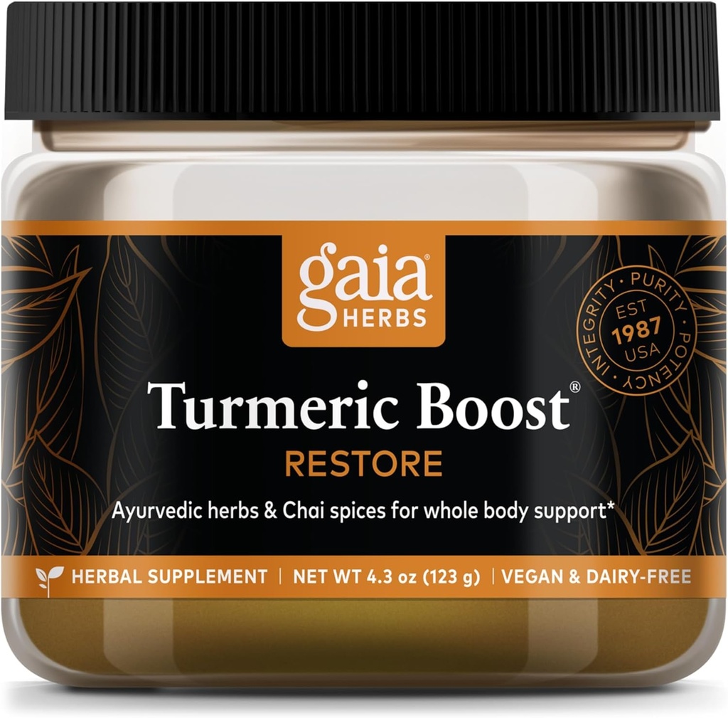 Gaia Herbs Turmeric Boost Restore - Turmeric Drink Mix Sustinerea unui raspuns sanatos la umflarea adultilor - cu Curcumina Turmerica, Pepper Negru, Holy Basil & Ginger - 4.3 Ounces (21-Day Supply)