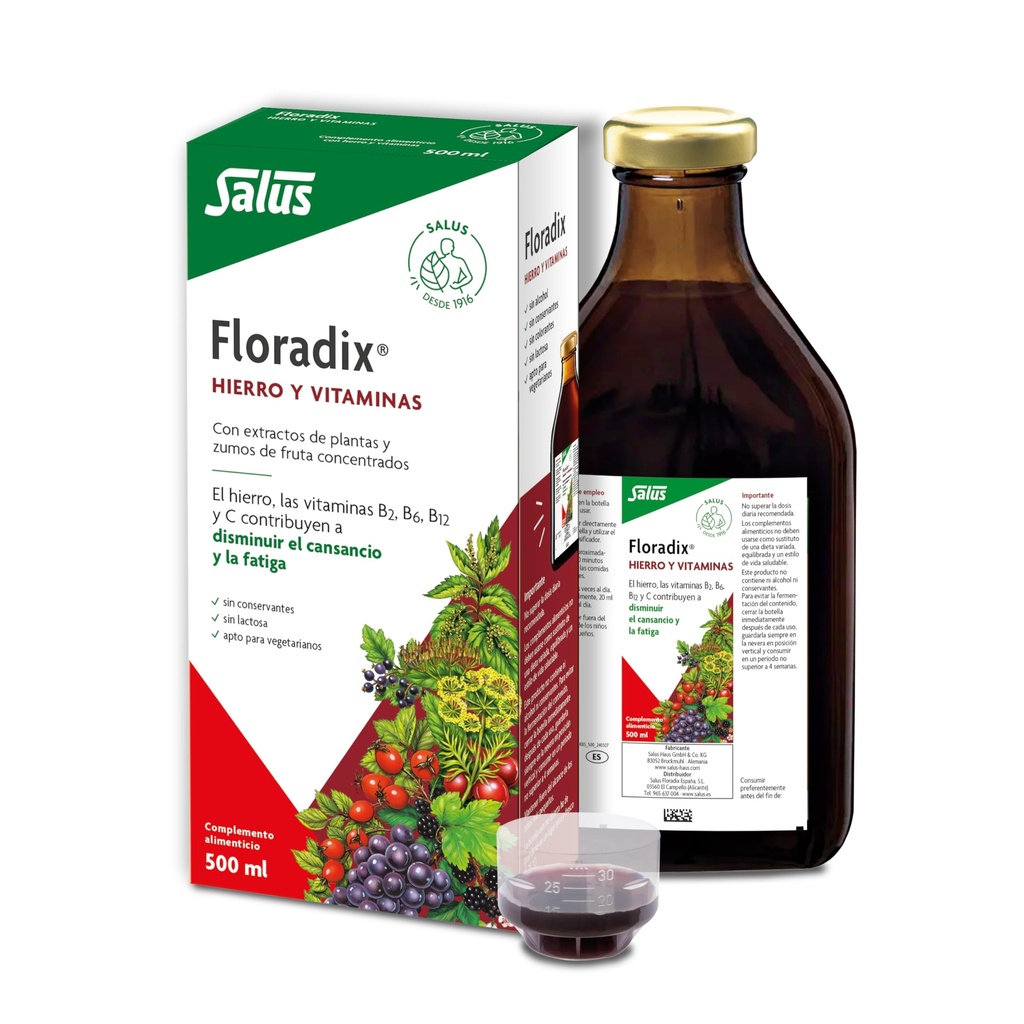 Flora, Floradix Iron + Herbs, Natural lichid de fier Supliment, 17 fl Ounce (500 ML)