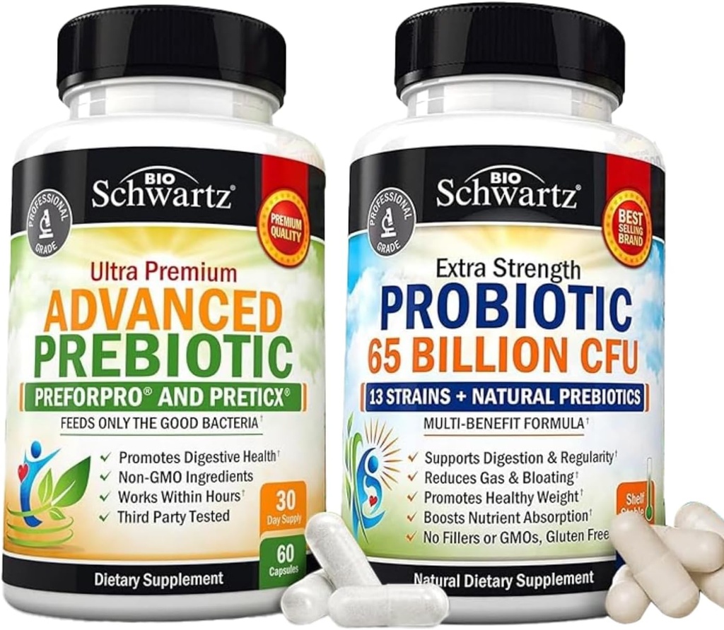 65 miliarde CFU supliment zilnic probiotic (1 lună de aprovizionare) Plus Advanced Prebiotic Gut Health Supliment (1 lună de aprovizionare)