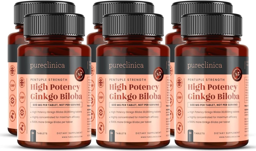 pureclinica mare potenta Ginkgo Biloba 30.000 mg x 540 comprimate (6 sticle de 90) - 18 luni aprovizionare - 5 ori Puterea de produse concurent