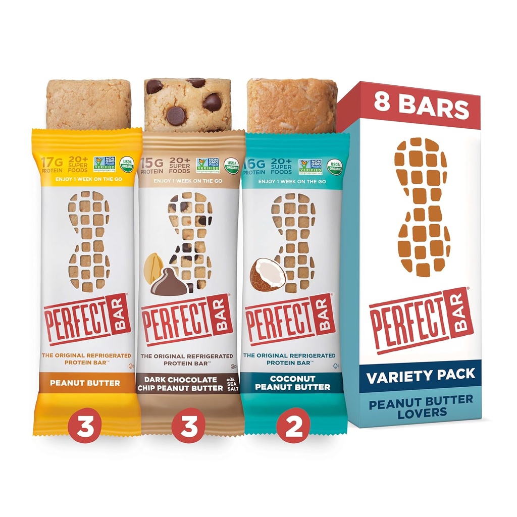Bar perfect Original Frigider Proteine Bar, Unt de arahide Lover's Variety Bundle, 2.2 - 2.5 Ounce Bar, 8 Conte