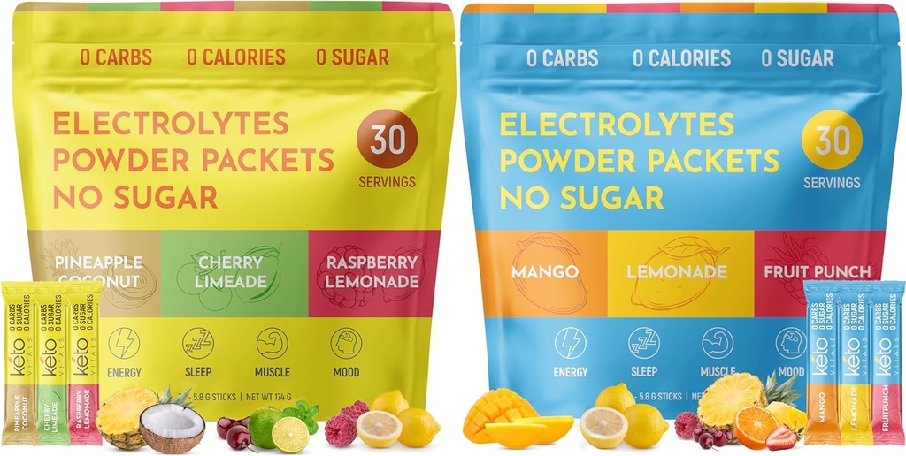 Keto Vitals Tropical & Original Asortate 2 Pack Bundle Electrolyte Powder Bundle - Variety Pack of Tropical and Original Flavors 